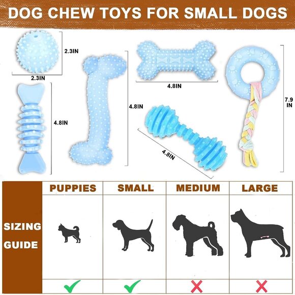 Puppy Toys, 6 Pack Dog Chew Toys for Puppy, Cute Blue Small Dog Toys, Teething T - Picture 5 of 7